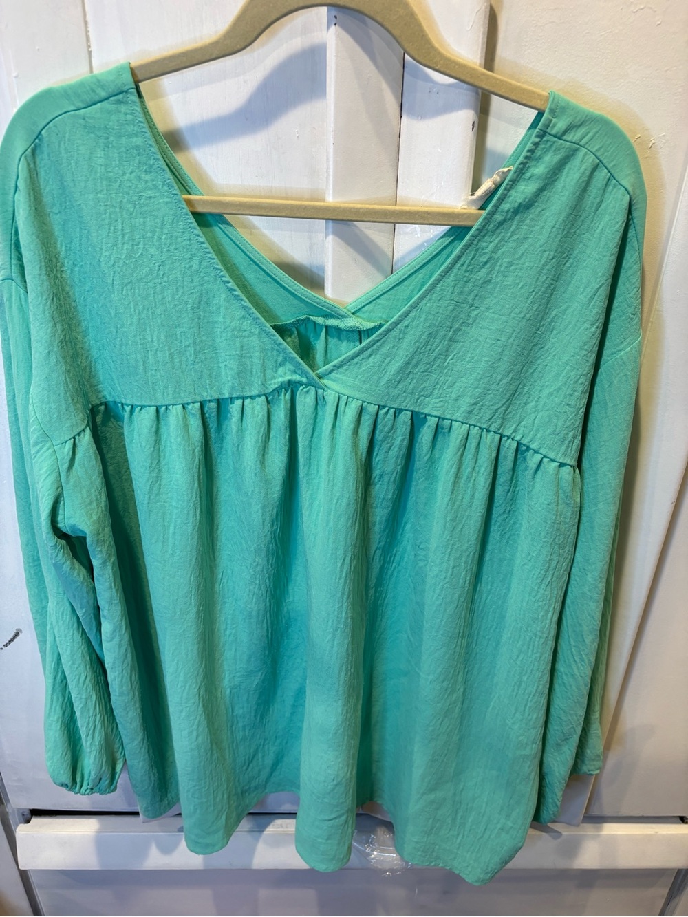 ODDY Teal V-Neck Gathered Peasant Blouse